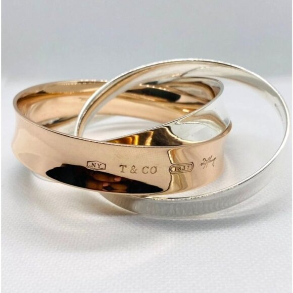 Tiffany & Co 1837 Interlocking Rubedo & Sterling Silver Bangles Bracelet - Picture 1 of 16